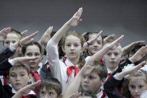 Children attend a ceremony for the inauguration of new members of the Pioneer Organization in Stavropol region